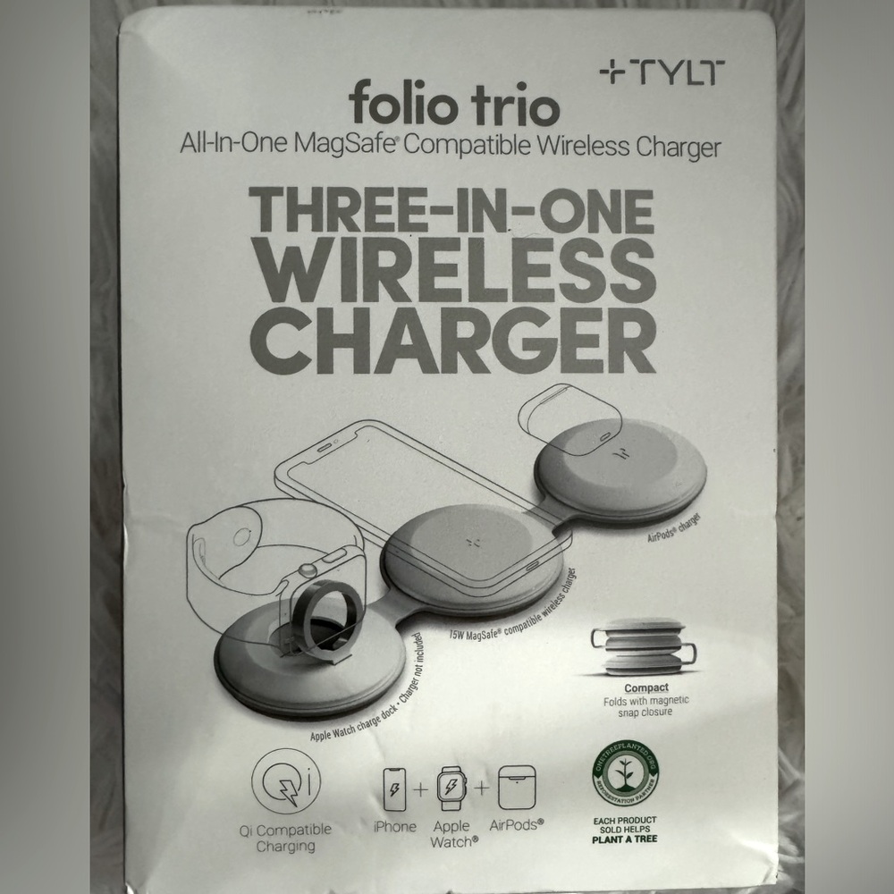 TYLT 15W 3 in 1 MagSafe Folio Charger-  White retails $59.99